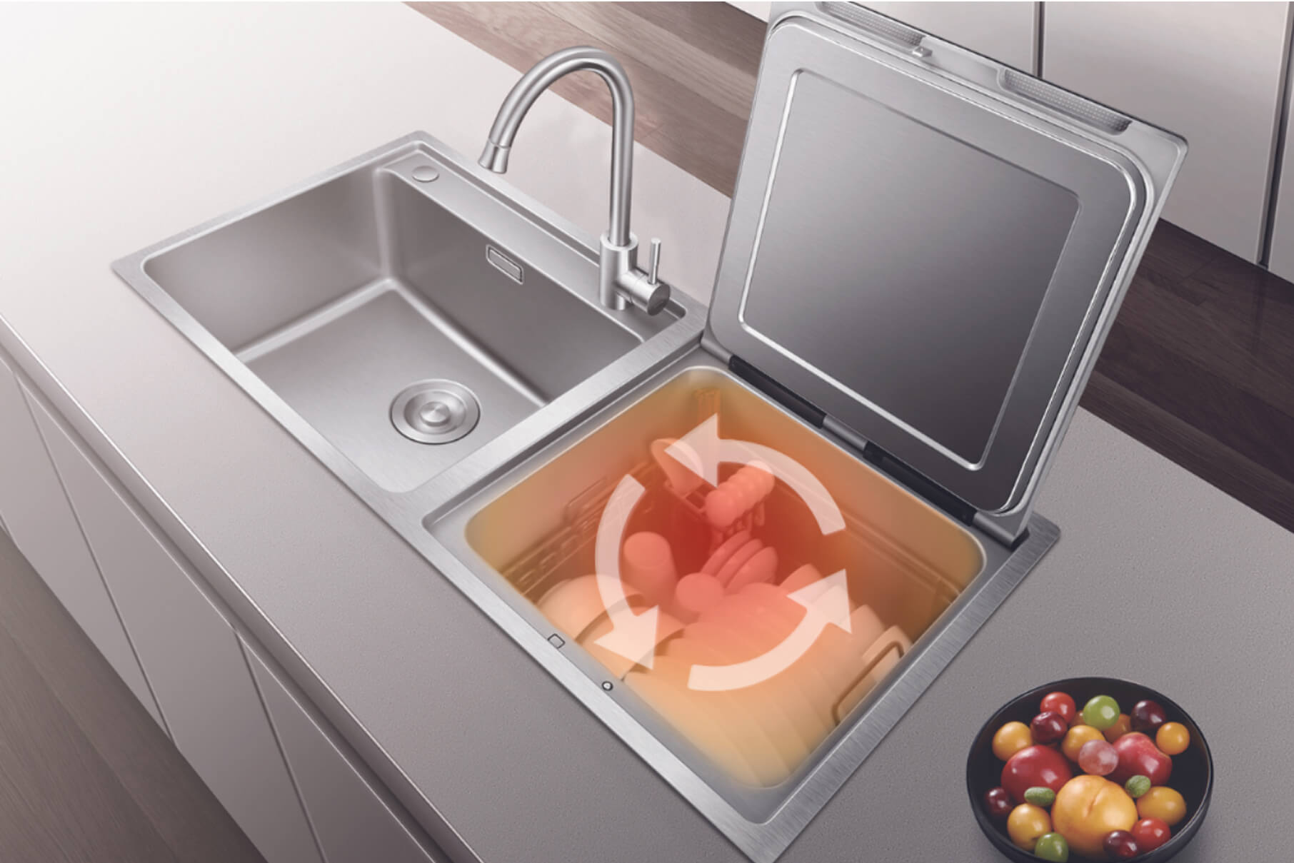 Triple drying system for spotless odor-free dishes