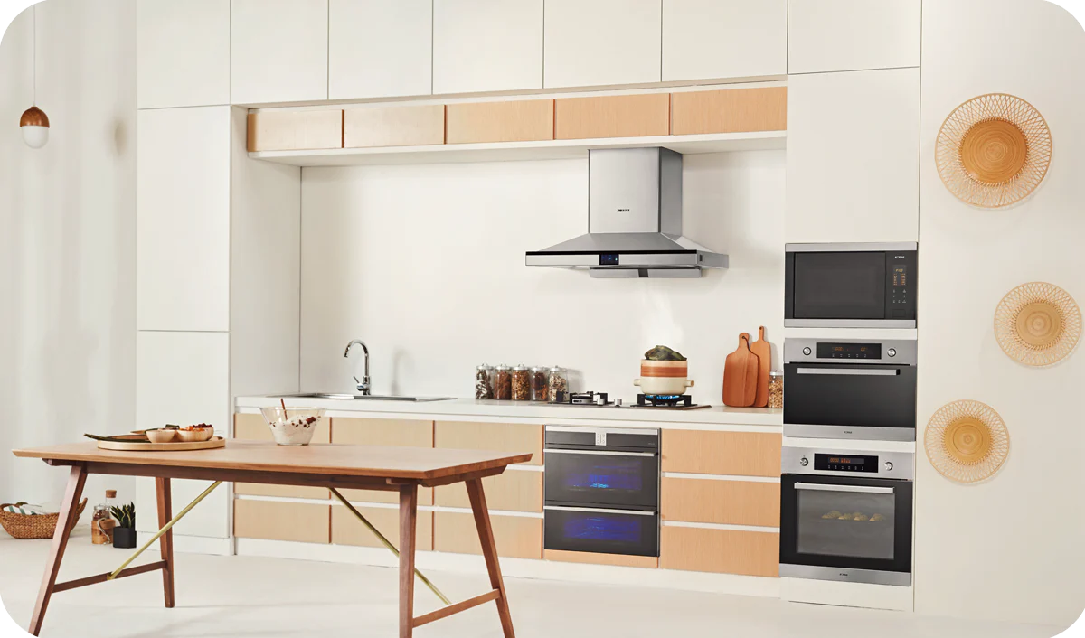 FOTILE steam oven built into a modern kitchen wall