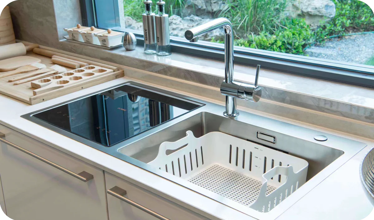 FOTILE 3-in-1 in-sink dishwasher in a compact kitchen