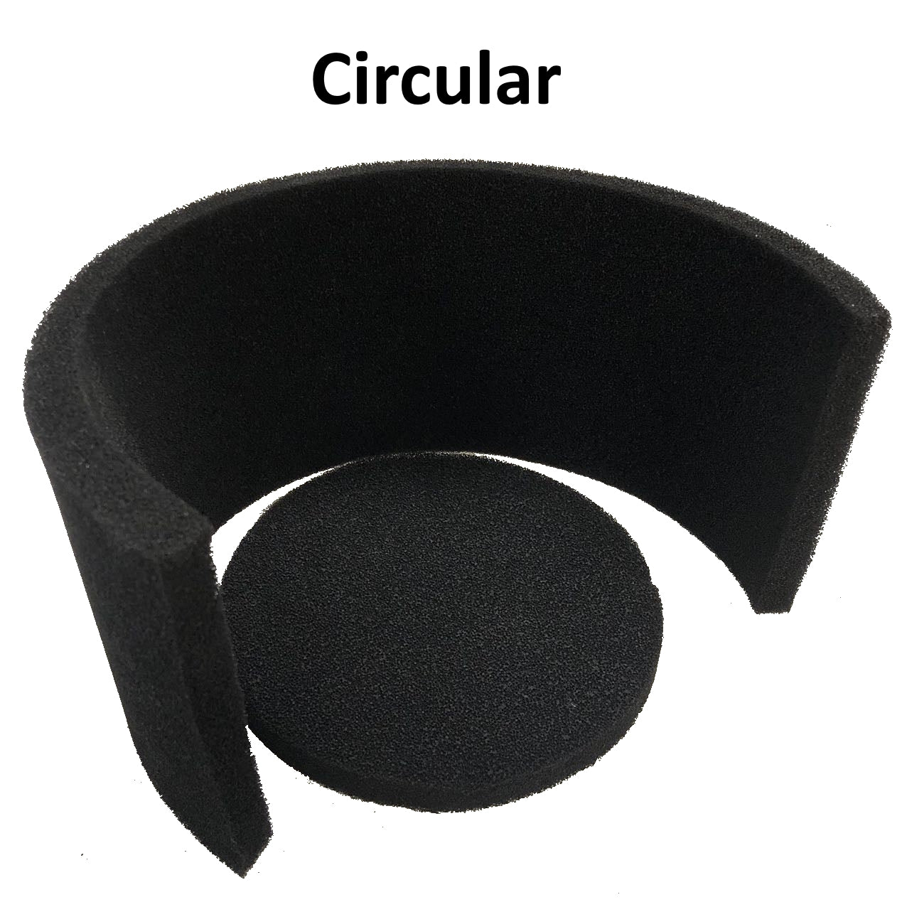 A black, circular foam insert with a missing section reveals a matching disk in the center. The words "Recirculation Kit Carbon Filters for Pixie Air Series" and "FOTILE Kitchen Appliances" are written above the foam pieces, highlighting the included carbon filters and Installation Manual.