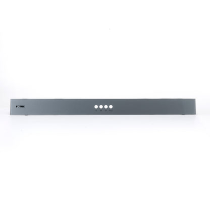 A sleek, modern Control Panel Glass for the Slant Vent Series with a minimalist design in stainless steel. The front panel features the brand name "FOTILE Kitchen Appliances" on the left side and a set of control buttons in the center. The background is plain white.